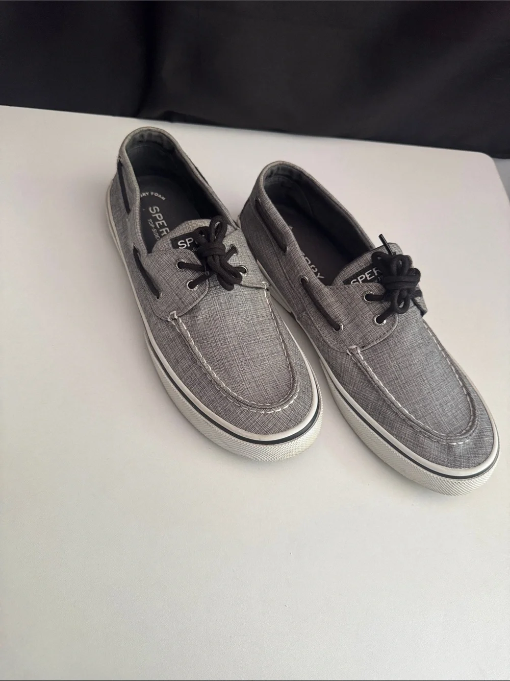 Sperry Memory Foam Top Slider Gray Canvas Moc-Toe Boat Shoes